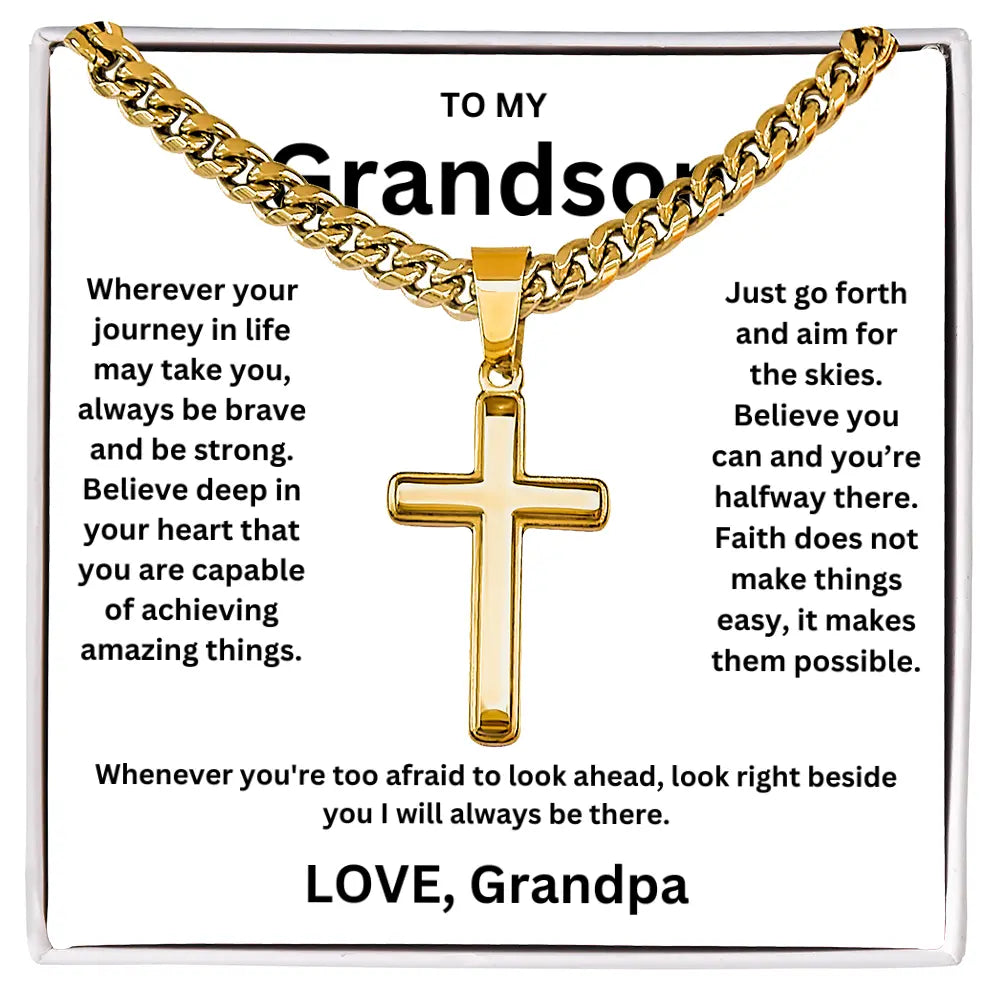 To My Grandson - Artisan Cross Cuban Chain - Love You More Than You Know