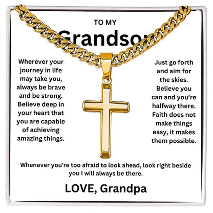 To My Grandson - Artisan Cross Cuban Chain - Love You More Than You Know