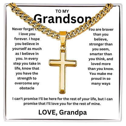 To My Grandson - Artisan Cross Cuban Chain - Love You More Than You Know
