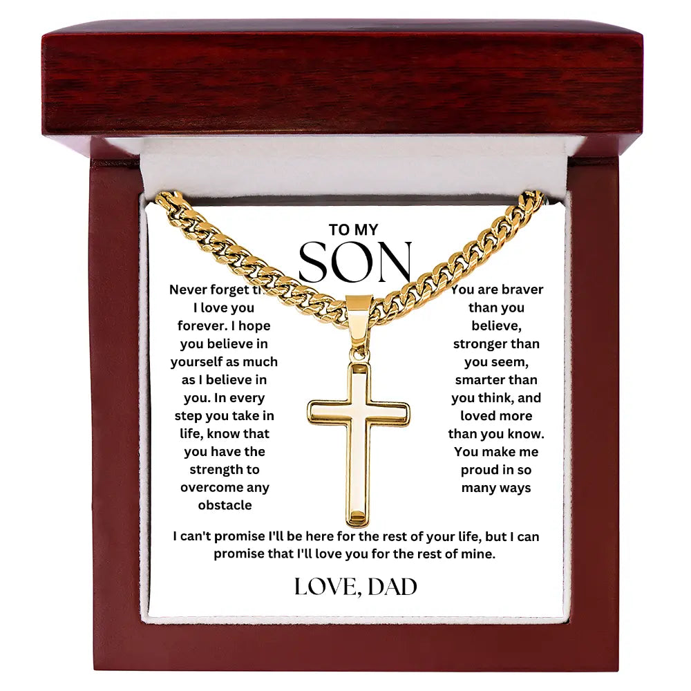 To My Son - Cross on Cuban Link Chain - Love Dad