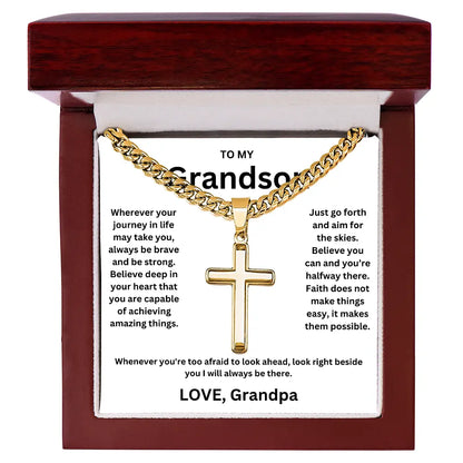 To My Grandson - Artisan Cross Cuban Chain - Love You More Than You Know