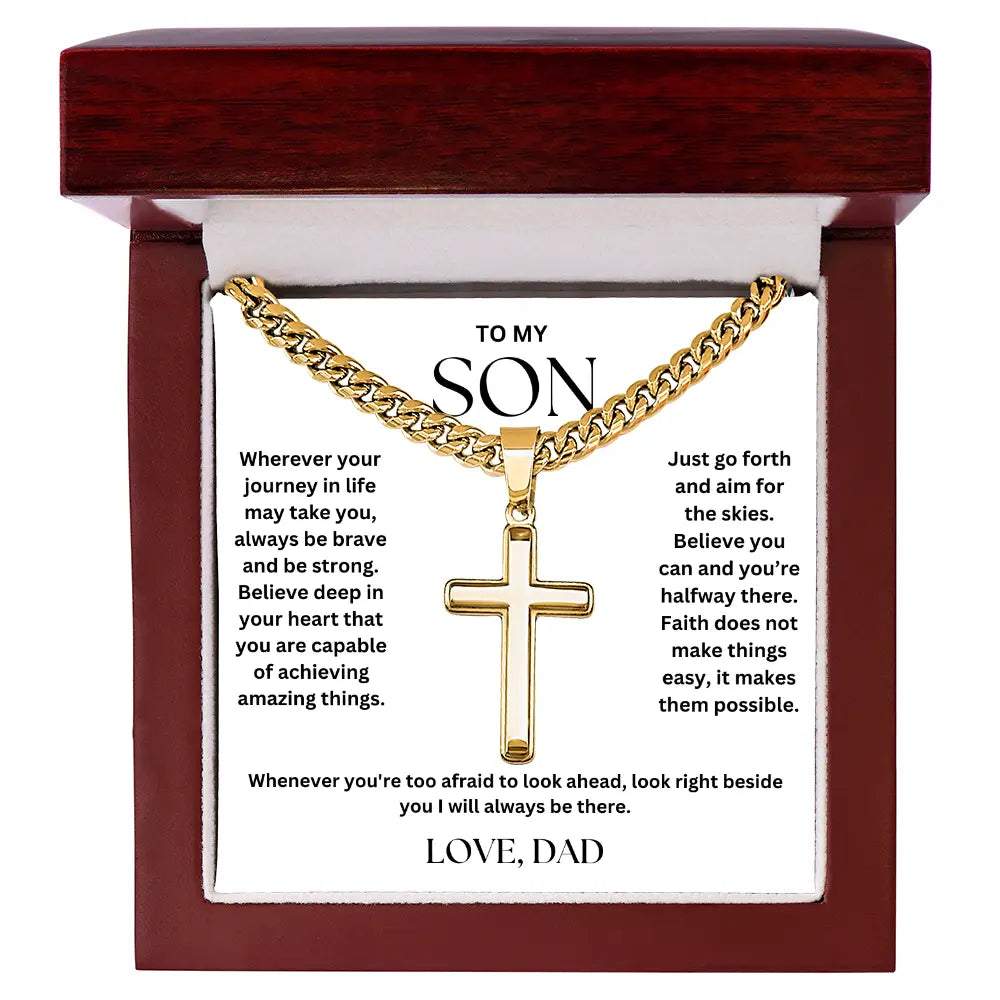 To My Son - Artisan Cross on Cuban Link Chain - Love Dad