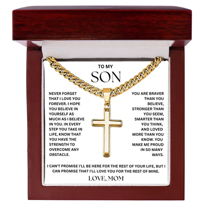 To My Son – Love, Mom Cross on Cuban Link Chain