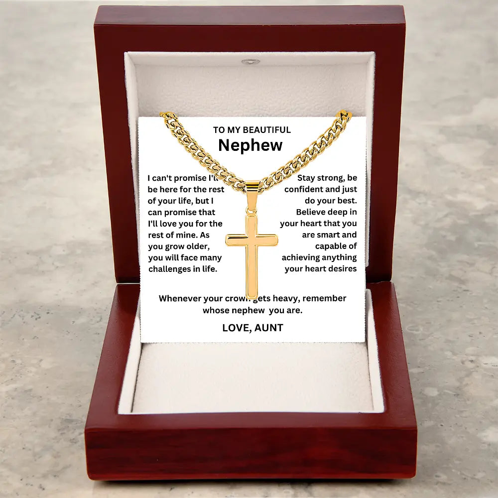 To My Nephew - Artisan Cross on Cuban Link Chain - Gift Set
