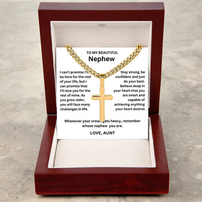 To My Nephew - Artisan Cross on Cuban Link Chain - Gift Set