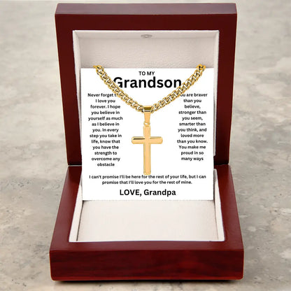 To My Grandson - Artisan Cross Cuban Chain - Love You More Than You Know