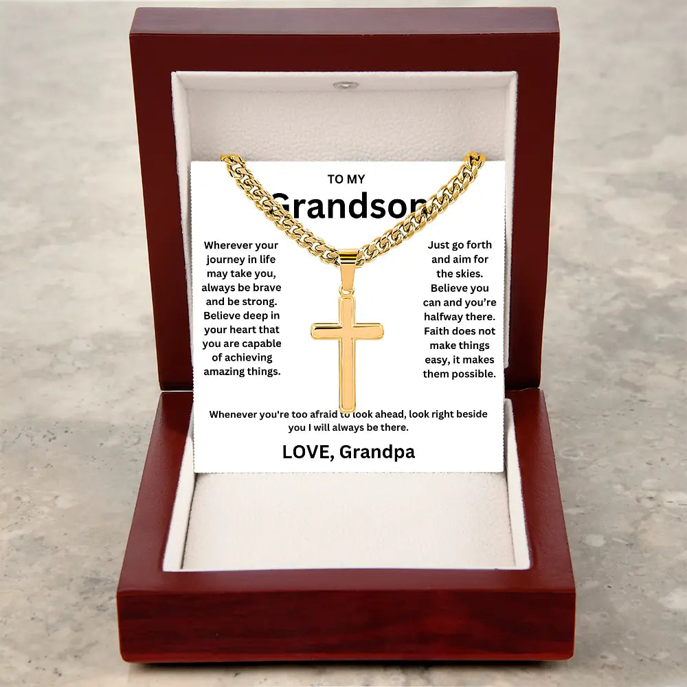 To My Grandson - Artisan Cross Cuban Chain - Love You More Than You Know