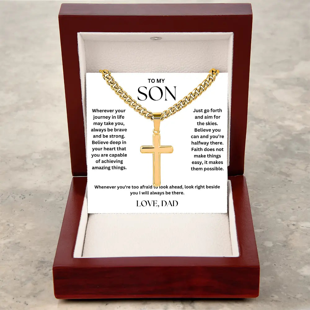 To My Son - Artisan Cross on Cuban Link Chain - Love Dad