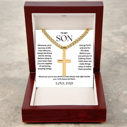 To My Son - Artisan Cross on Cuban Link Chain - Love Dad