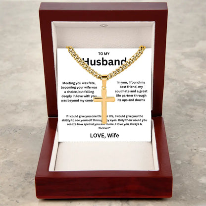 To My Husband -Artisan Cross Cuban Chain - Gift Set