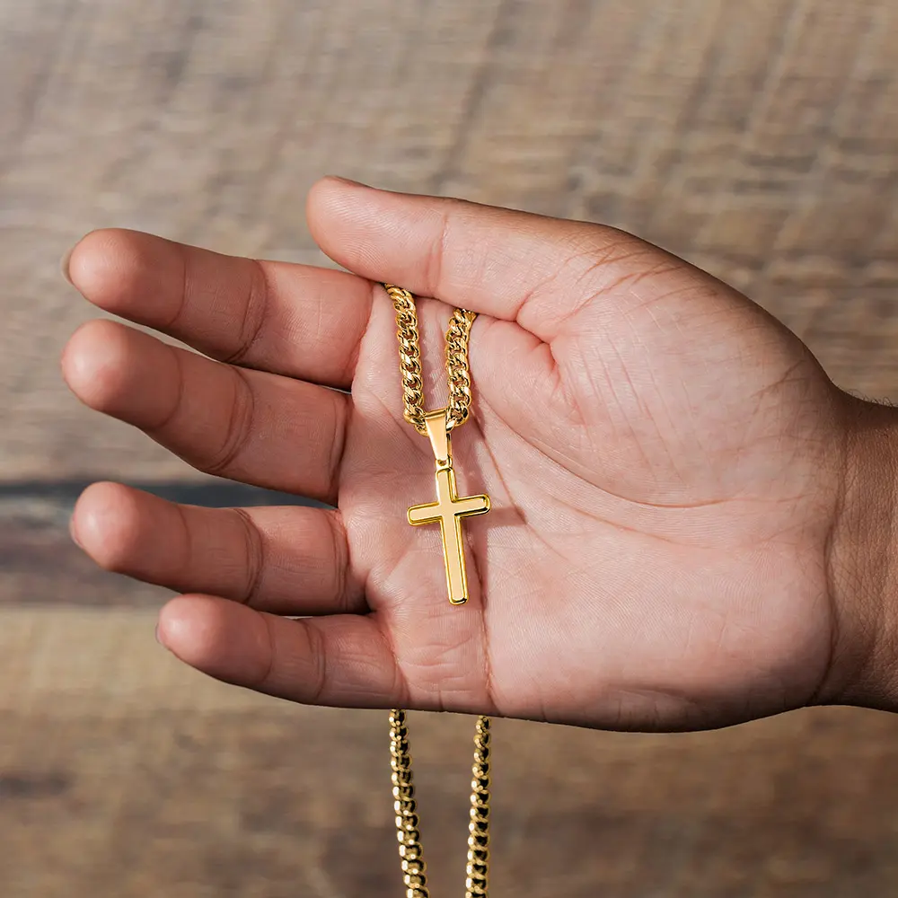 To My Son – Love, Mom Cross on Cuban Link Chain